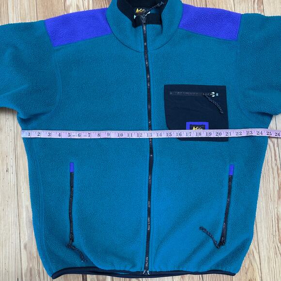 Vintage 90s REI Teal Fleece Color Block Jacket - Men's Large - Picture 4 of 7